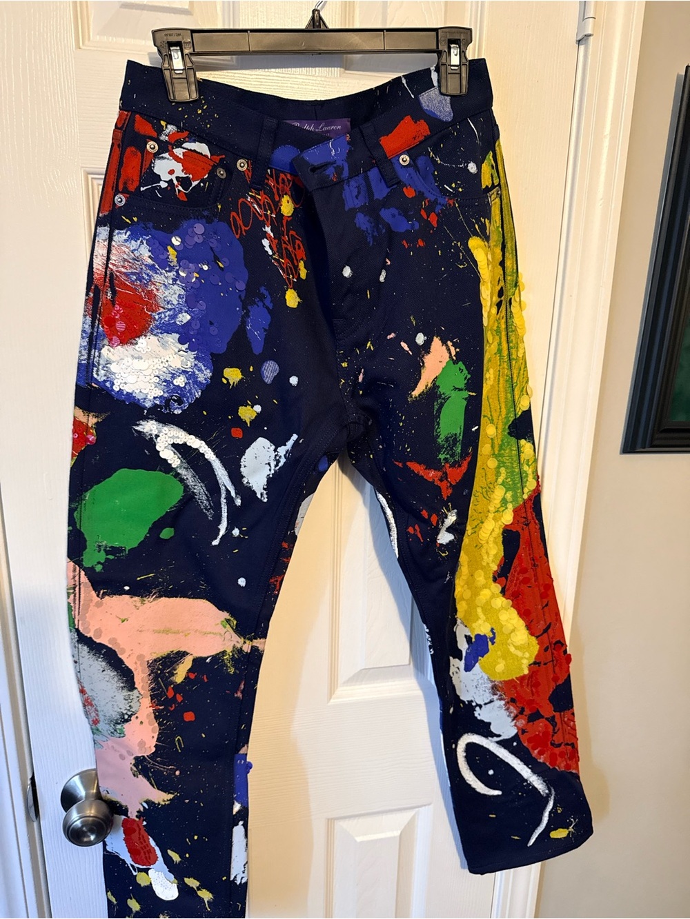 Ralph Lauren Purple Label Navy Paint-Splash Jeans with Multicolor Accents